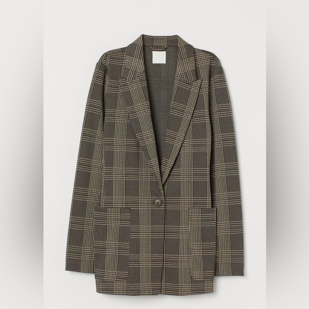Houndstooth Checkered Jersey Jacket